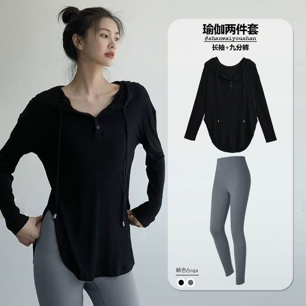 Roupa de Fitness feminina com capuz esportes topo 2025 outono novo estilo solto manga comprida roupas de secagem rápida 