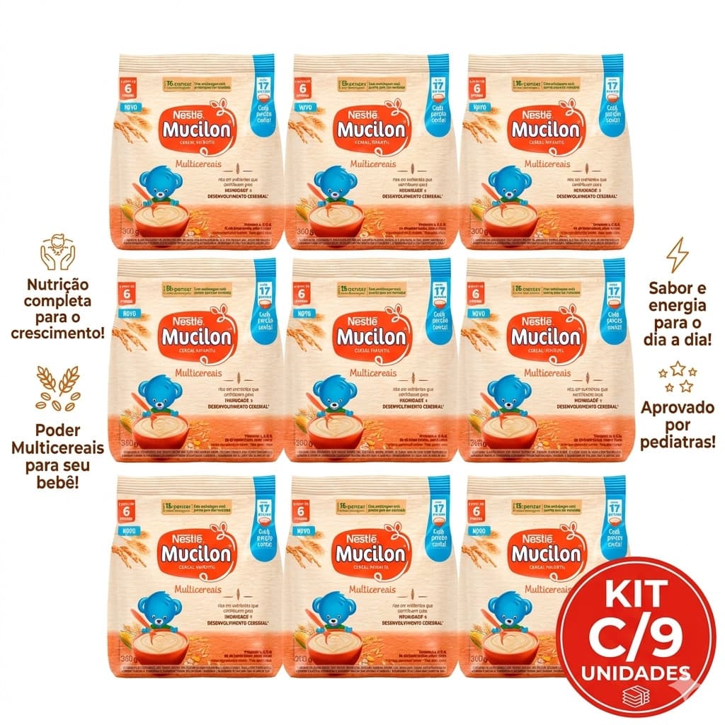 kit c/9 Cereal Infantil Mucilon de Multicereais 360g - Embalagem com