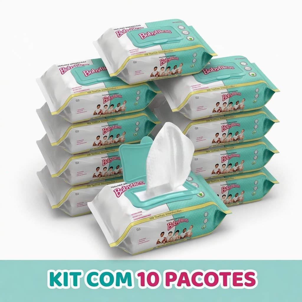 Kit 10 Pacotes Toalha Umedecida BabyBless Bebê Sem Álcool 1000 Lenços