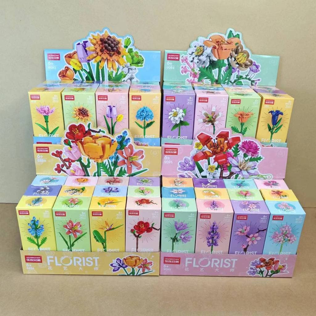 Blocos de Montar Lele Brothers Compatíveis com Blocos Lego, Quebra-Cabeça Buquê de Flores, Rosa, Brinquedo Educativo de 