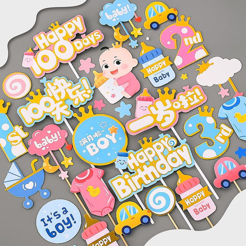 Desenhos animados garrafa de bebê dos desenhos animados bolo de aniversário do bebê decoração inserir cartão bebê mês ch