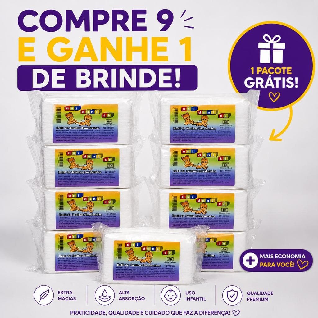 Kit 10 Toalhas Umedecidas 160 Folhas de Lenço Umedecido para bebe e higiene da casa