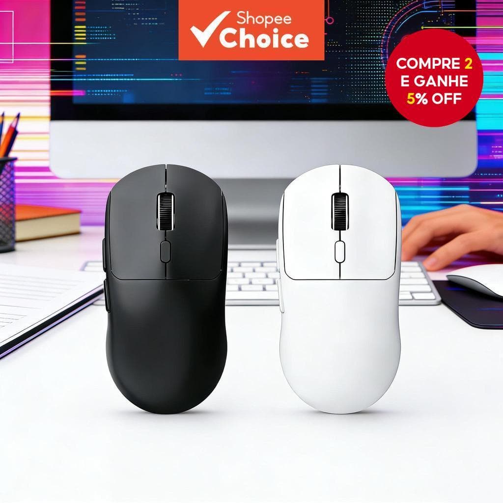  Mouse Gaming Sem Fio Silencioso Recarregável, Modo Duplo 2.4G Bluetooth, Mouse Ergonômico para Computador, Bateria de