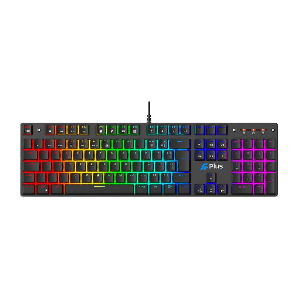 Teclado Gamer Mecânico Khan Aplus Switch Blue Rgb Rainbow Anti-Ghosting Double Injection Abnt2 Usb