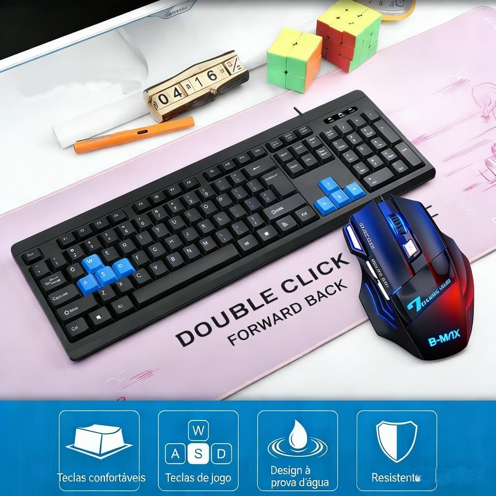 Kit Gamer Teclado e Mouse X7 RGB, 7 Botões DPI 1200‑3200 Ergonômico Universal para PC e Notebook