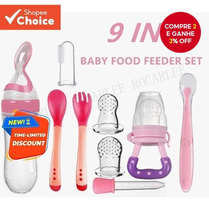 Kit De Alimentação Do Bebê 9 Em 1 Com Colher De Silicone Conta-Gotas Chupeta Garrafa De Escova De Dentes Para Aniversári