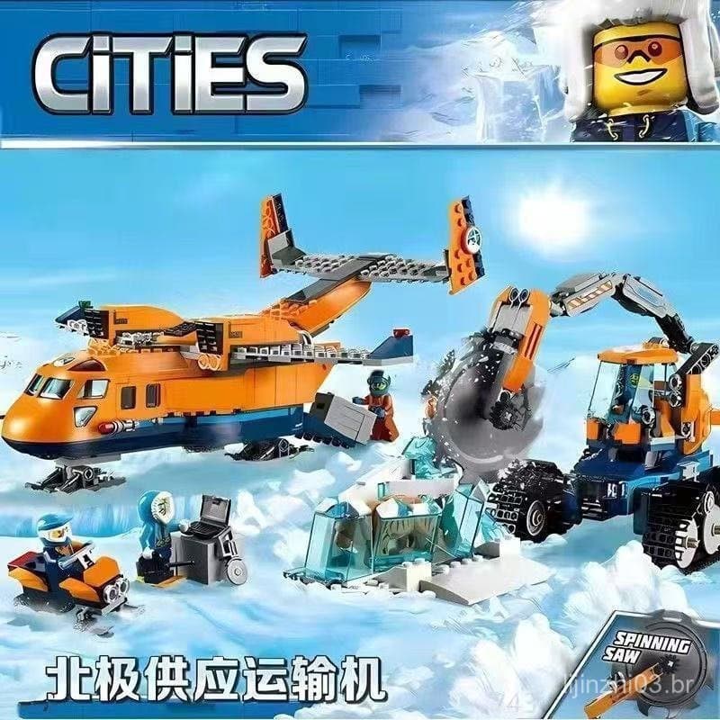 Brinquedo de blocos de montar estilo LEGO, contém 800 blocos, aeronave de transporte de suprimentos do Ártico, helicópte
