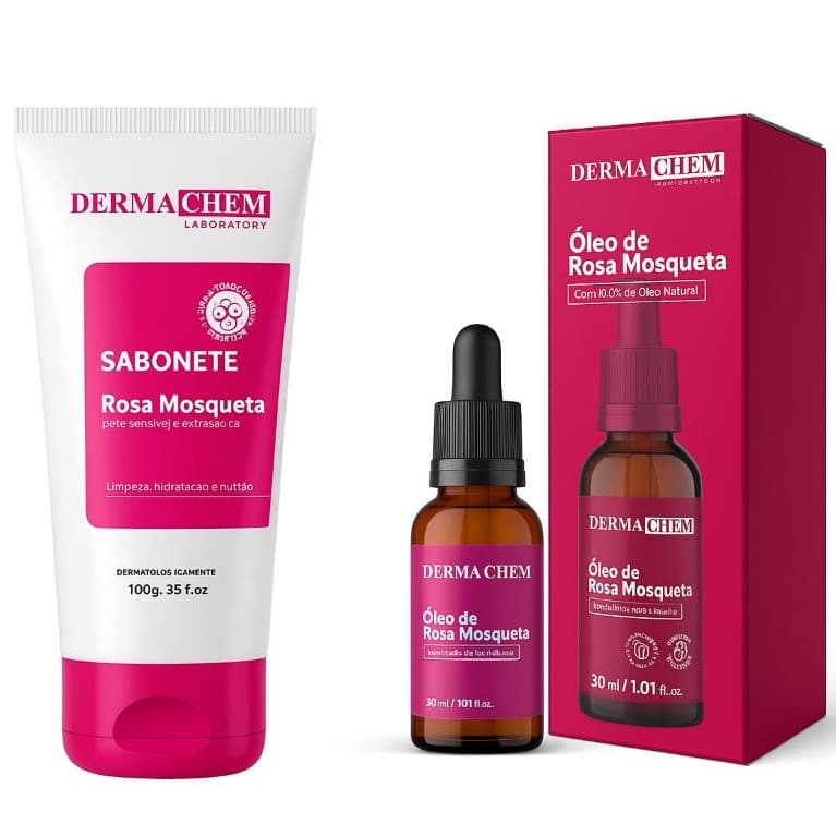 Kit Facial Rosa Mosqueta Sérum Anti Idade Redução de Rugas  + Sabonete Facial Hidratante