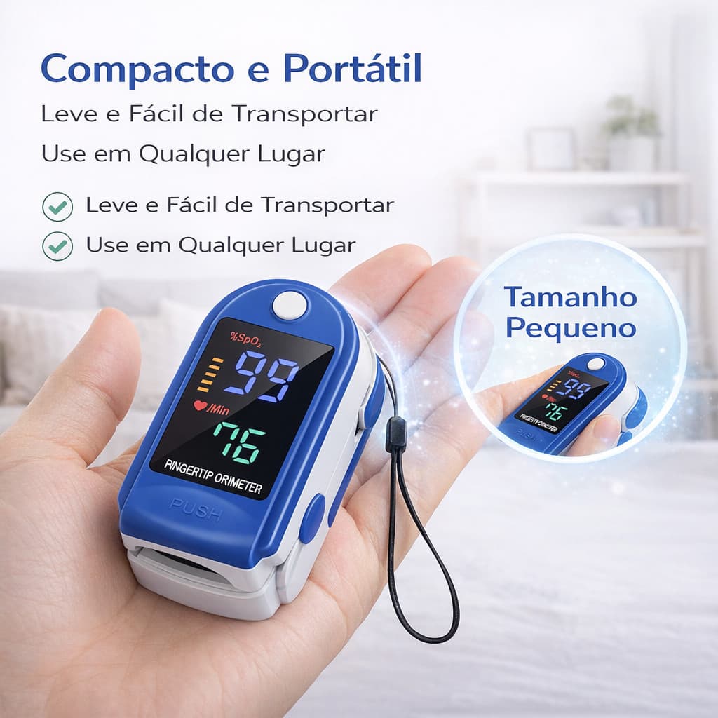 Oxímetro de Dedo Digital Portátil Medidor de Saturação SpO2 e Frequência Cardíaca com Tela LED Design Moderno