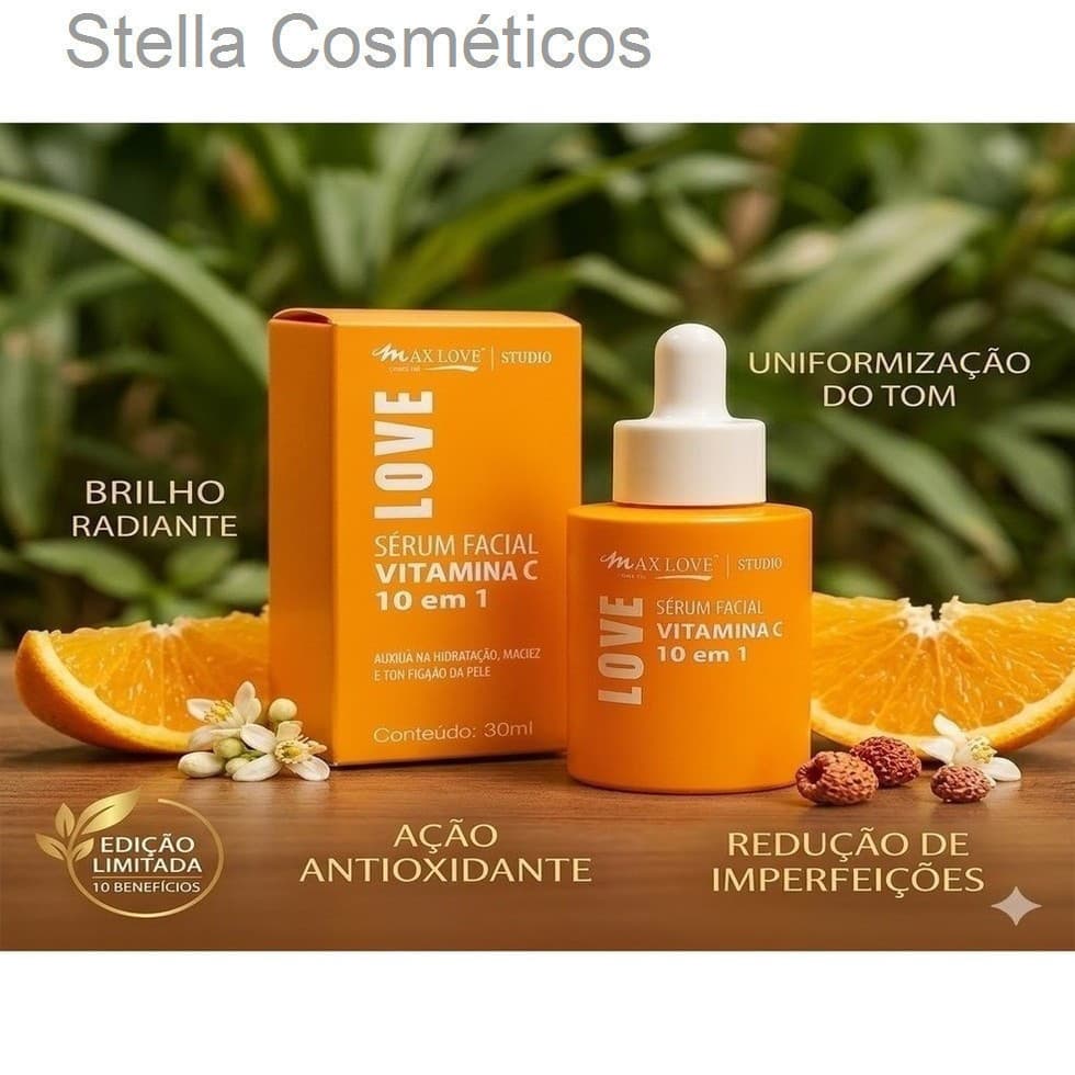 ✨ Sérum Facial Vitamina C 10 em 1 Max Love 30ml – Clareador, Antioxidante e HidratanteL31R7Z1G0EVC