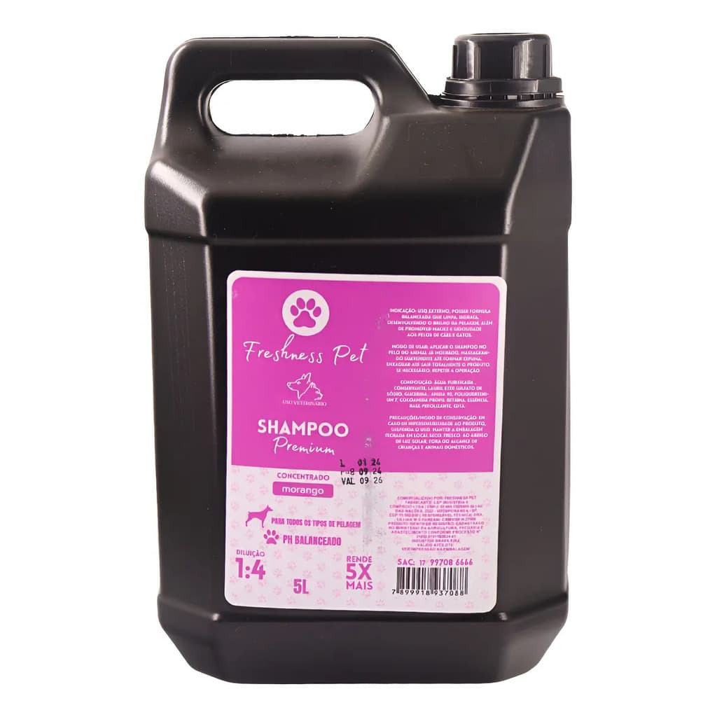 Shampoo Concentrado Puro Morango  - 5l Para Cães E Gatos
