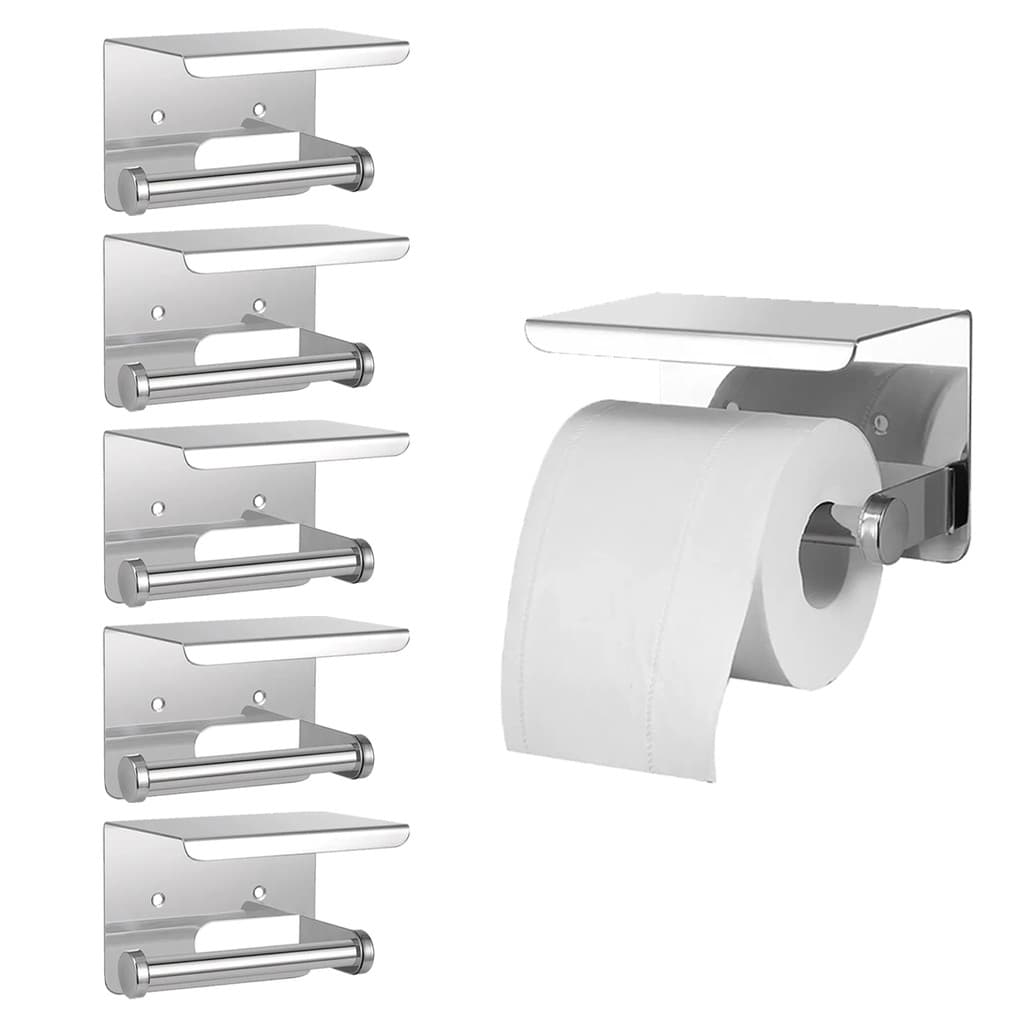 Suporte Papel Higienico Inox Kit 5 Uni Lavabo Banheiro Prateleira Porta Objeto Celular Apoio Suporte Parede