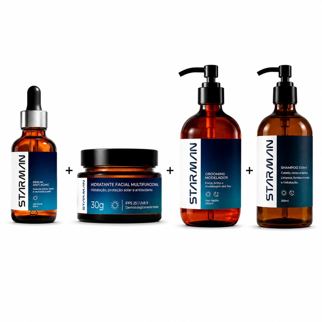 Kit Masculino Shampo + Sérum + Modelador +Hidratante Starman