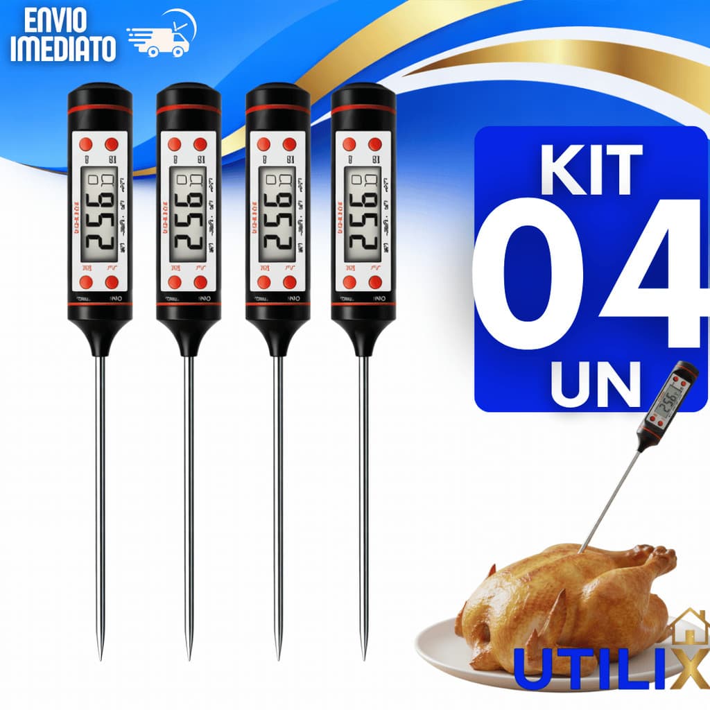 KIT Termômetro Culinário Digital Espeto Preparos Temperatura Ideal Seus Cozimentos Assados Utensílios