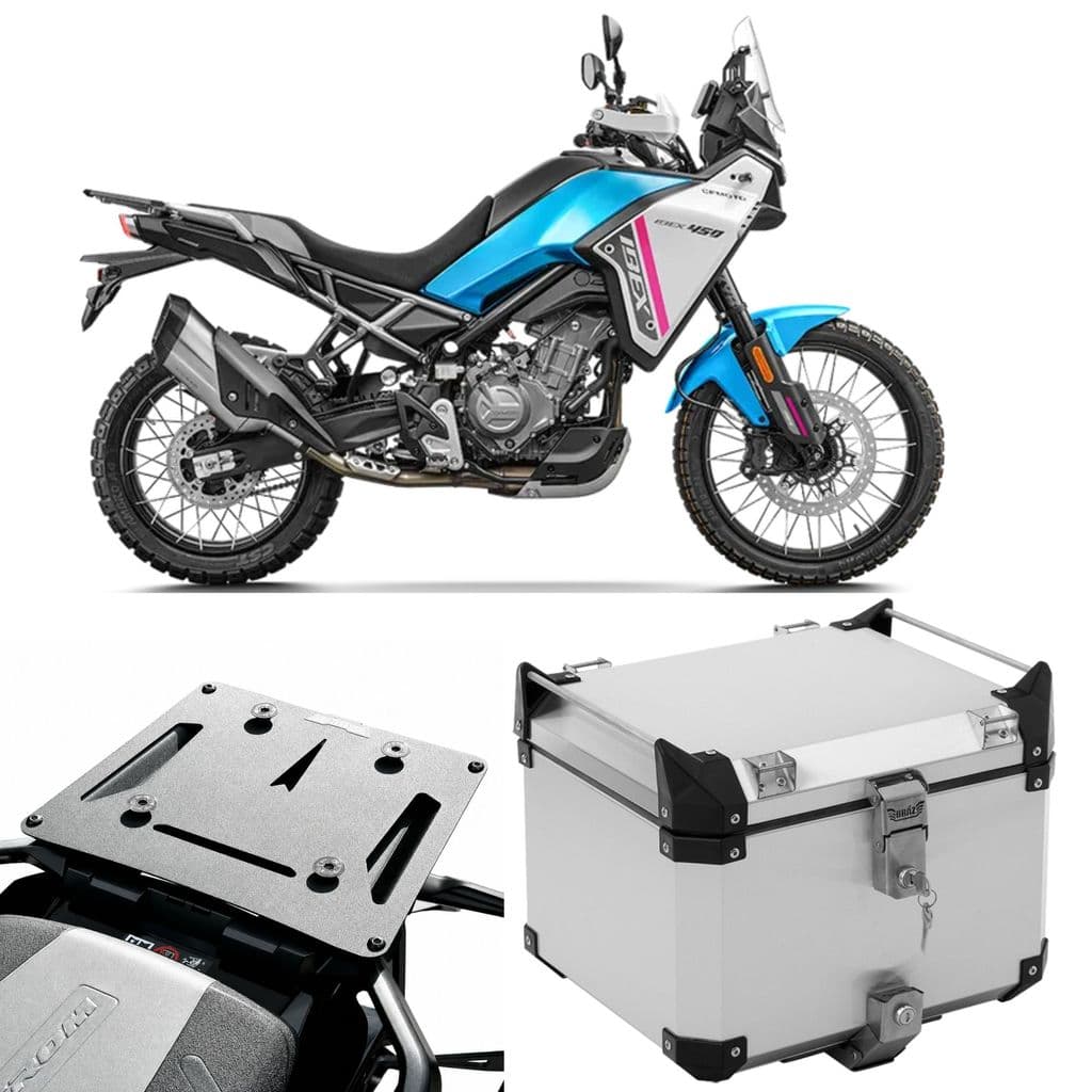Baú Top case 43L Escovado Bráz Acessórios com Base para Moto CF Moto  Ibex 450