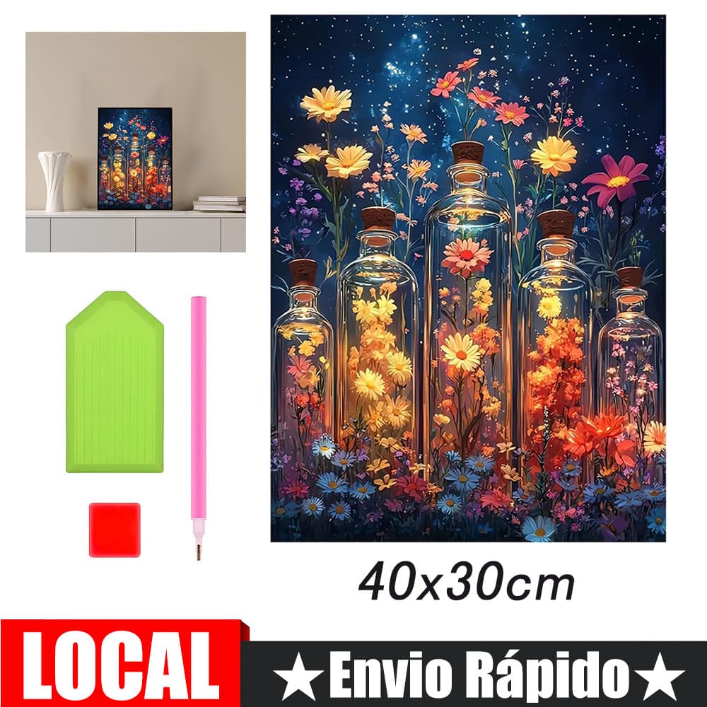 Pintura de diamante quadrado 5d em garrafa flores selvagens estreladas pintura diamante faça você mesmo