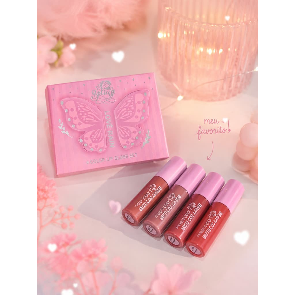 Kit 4 Batom Líquido Matte Veludo Lové Rain À Prova D'Água com Cheirinho de Chocolate