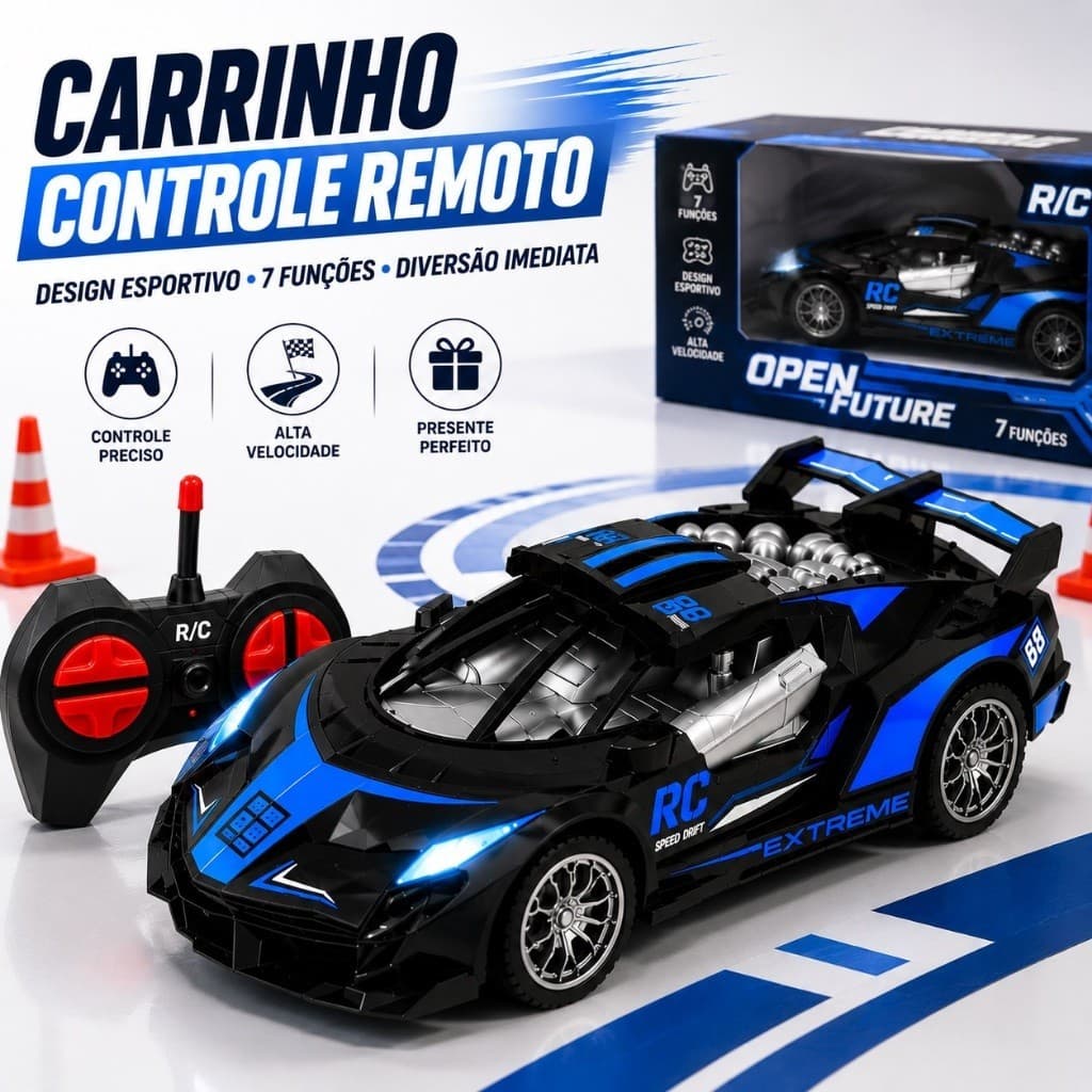 Carrinho Controle Remoto Carro Open Race 7 Funções ZBN123 -Premium