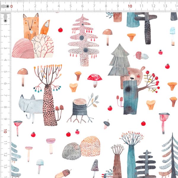 Tecido Tricoline Digital Aquarela Florestas dos Bichos Pano Patchwork Costura Ateliê Artesanato DIY