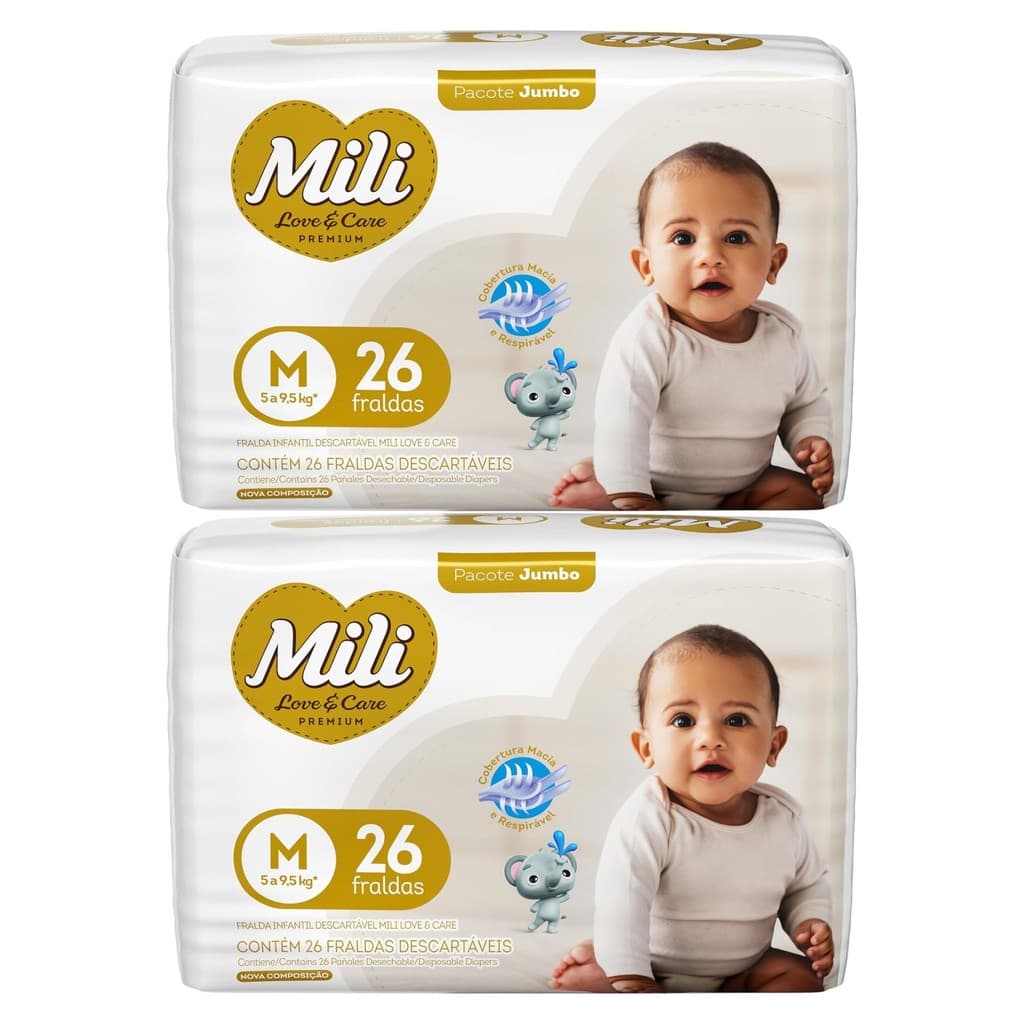 Kit C2 Fralda Mili Love Care Tamanho M Jumbo C/26 - Mili