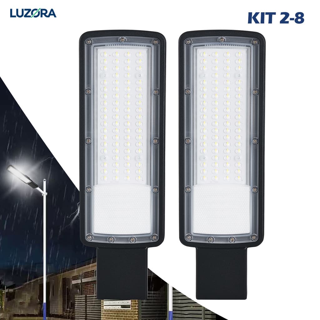 Kit 2 a 8 Luminária LED para Postes Bivolt 200W Super Brilho Durável Econômica Exteriores Pública