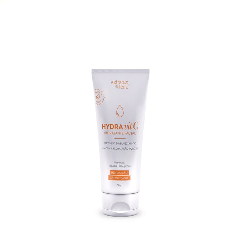 🍊 Hidratante Facial Vitamina C Hydra Vit C - Anti-idade + Colágeno 72h - 50G Extratos da Terra