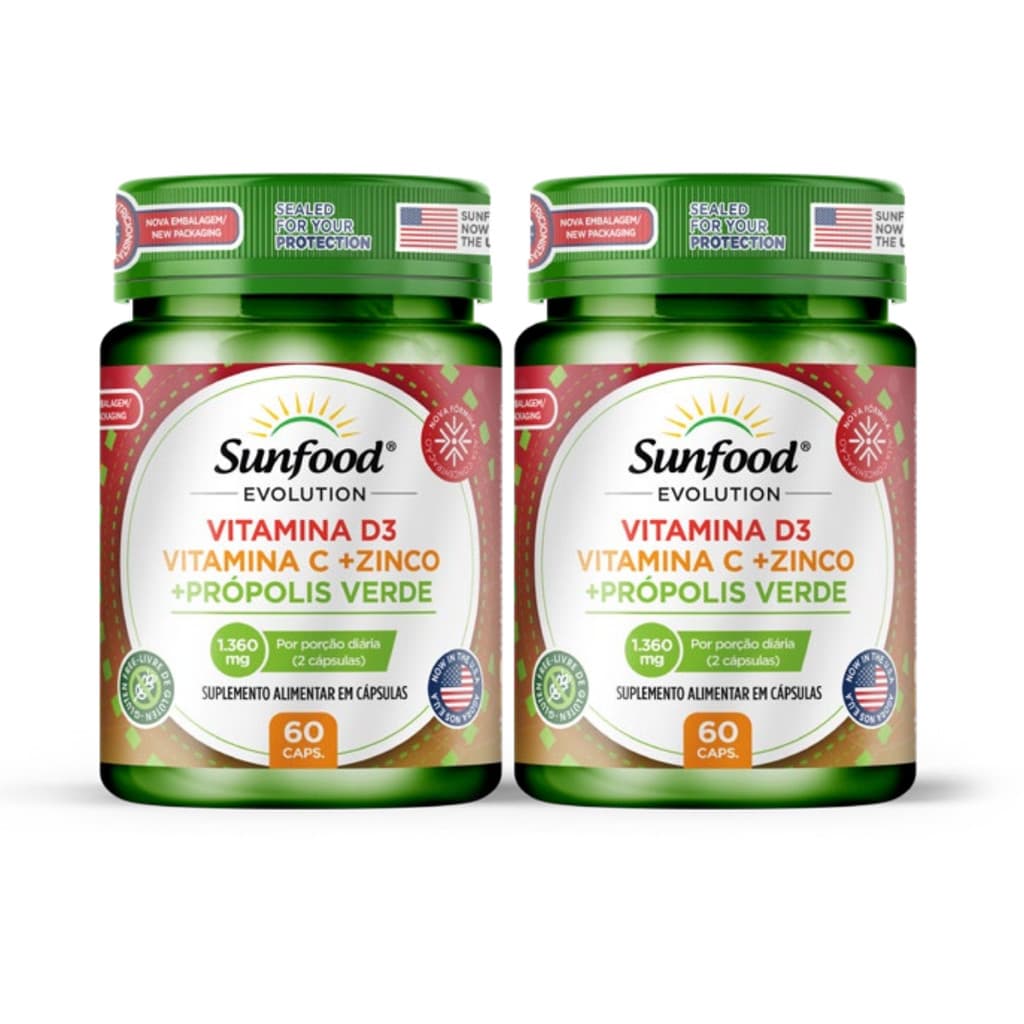 Kit 2 Vitamina D3 Vitamina C Zinco Propolis Verde Evolution Sem Sabor