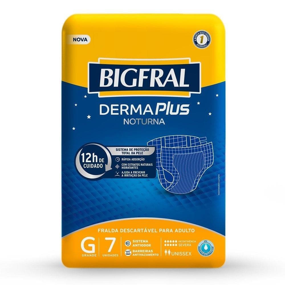 Fralda Geriátrica Bigfral Derma Plus Noturna Tamanho G - 8 Pacotes com 7 Fraldas - Total 56 Tiras