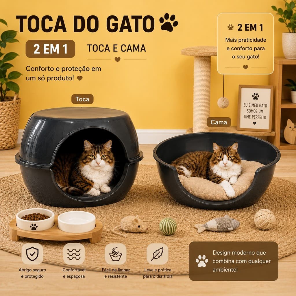 Toca Do Gato Casa Casinha Cama 2em1 Caminha Pet Para Gatos Premium