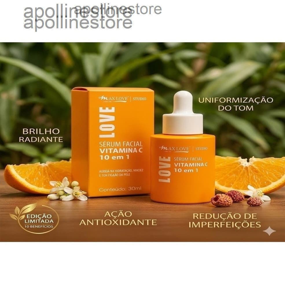 ✨ Sérum Facial Vitamina C 10 em 1 Max Love 30ml – Clareador, Antioxidante e Hidratante