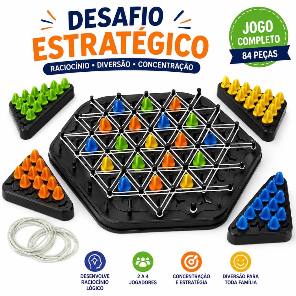 Jogo Quebra Cabeça Geometria Triangular Tabuleiro Estratégia Elástico Pensamento Lógico Educativo Família Infantil