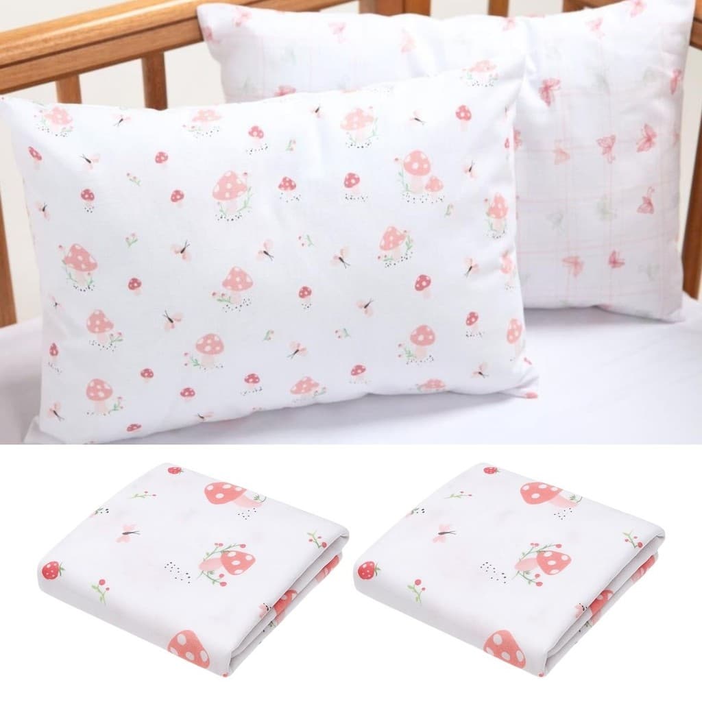 Kit Enxoval Bebê Berço Americano 2 Lençóis Avulsos com Elástico 2 Fronhas Algodão Rosa Menina Papi