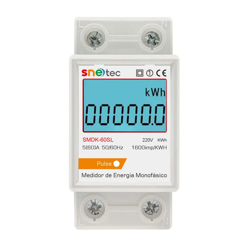 Medidor De Consumo Energia KWh Digital 220V 60A Com Iluminação - Snetec SMDK-60S