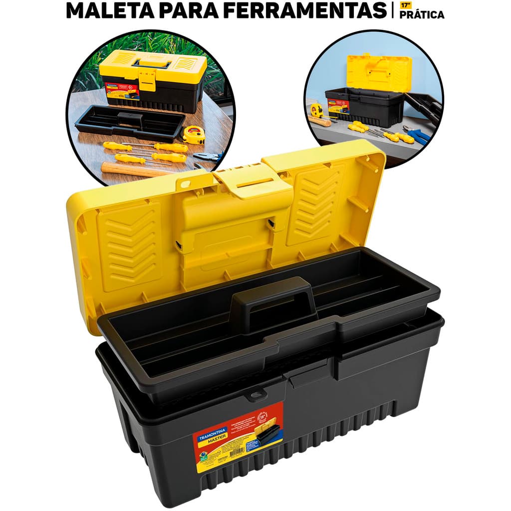 Caixa De Ferramentas Tramontina 17" Bandeja Removível Travas Plásticas P/ Organizar Ferramentas