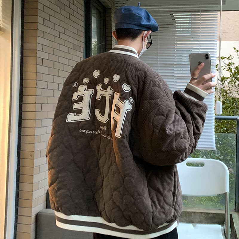 Amor acolchoado vintage beisebol acolchoado jaqueta masculina inverno gola alta acolchoado jaqueta Plus Size jaqueta de 