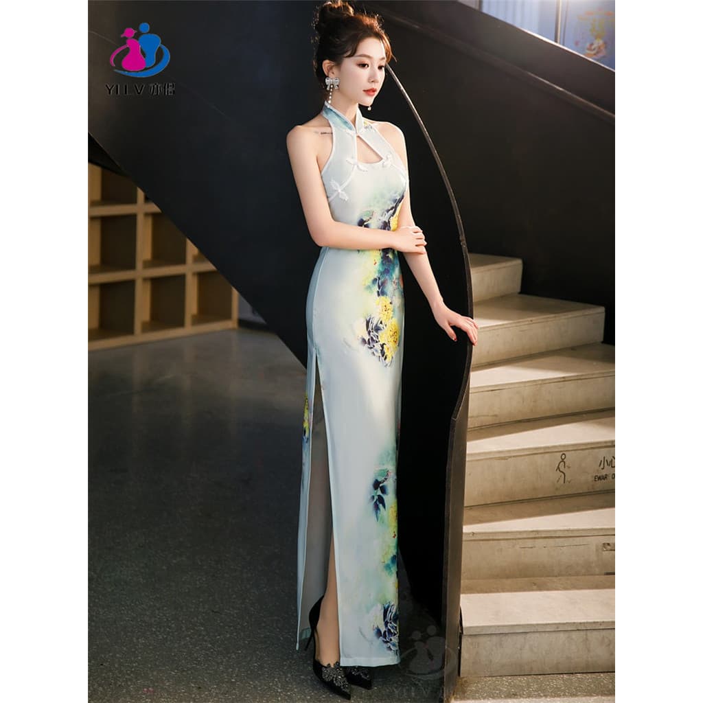 Vestido Curto Verão Mini Vestido Bodycon Vestido curto verão Novo estilo chinês Halter Cheongsam vestido feminino verão