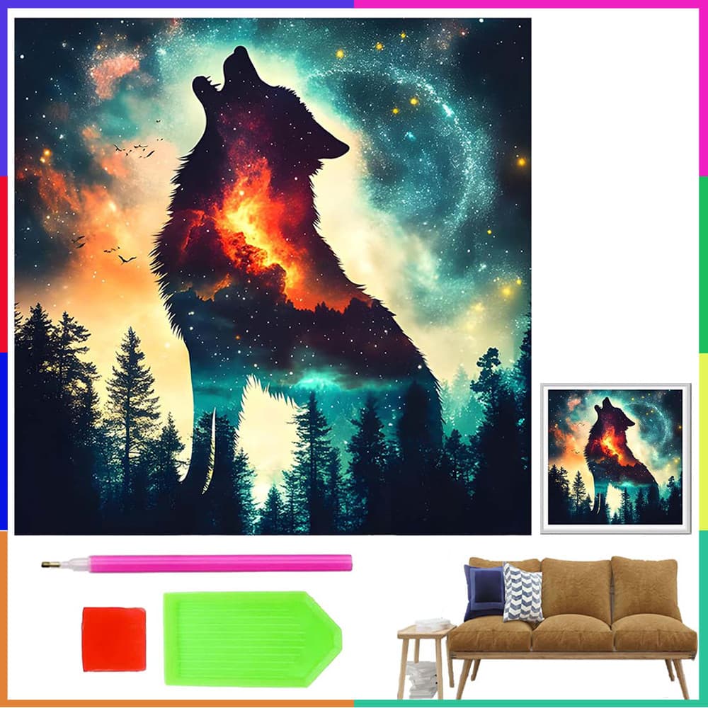Sombra do Lobo, kit iniciantes de arte com diamantes, pintura com diamantes quadrados coloridos 5D, 30 x 30 cm