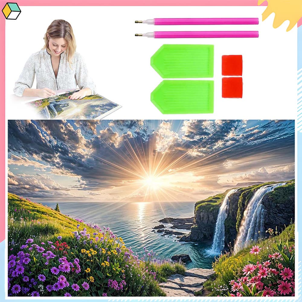 Flores e mar, 70 x 40 cm, kit DIY para pintura com diamantes 5D, ferramentas para pintura com diamantes quadrados