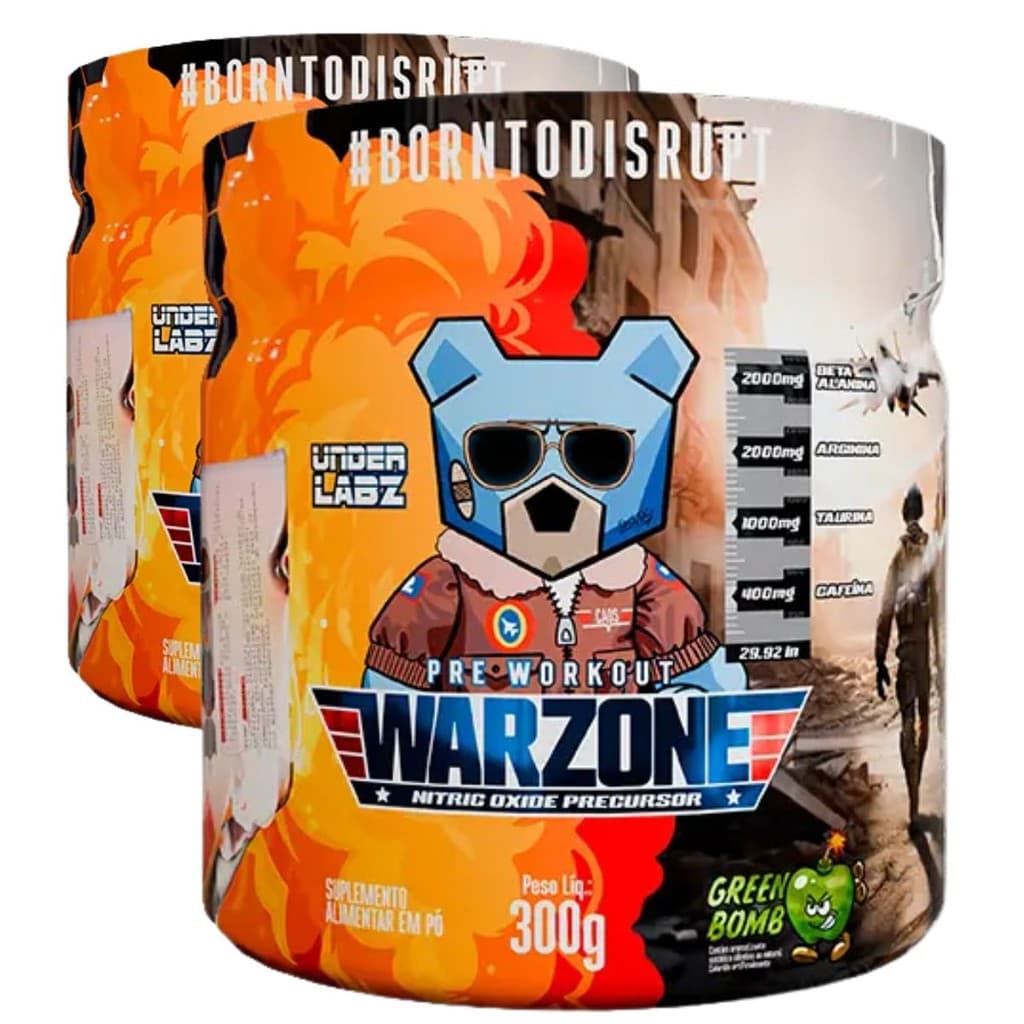 Kit 2 Pré-Treino Warzone Under Labz 300g Pump Matrix Energia Academia Musculação Alto Rendimento