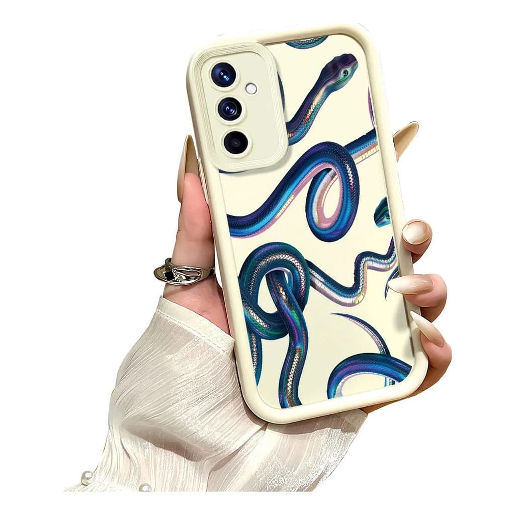 Capa de celular adequada para Samsung 26 Ultra A57, capa de celular com padrão de cobra arco-íris branco, adequada para 