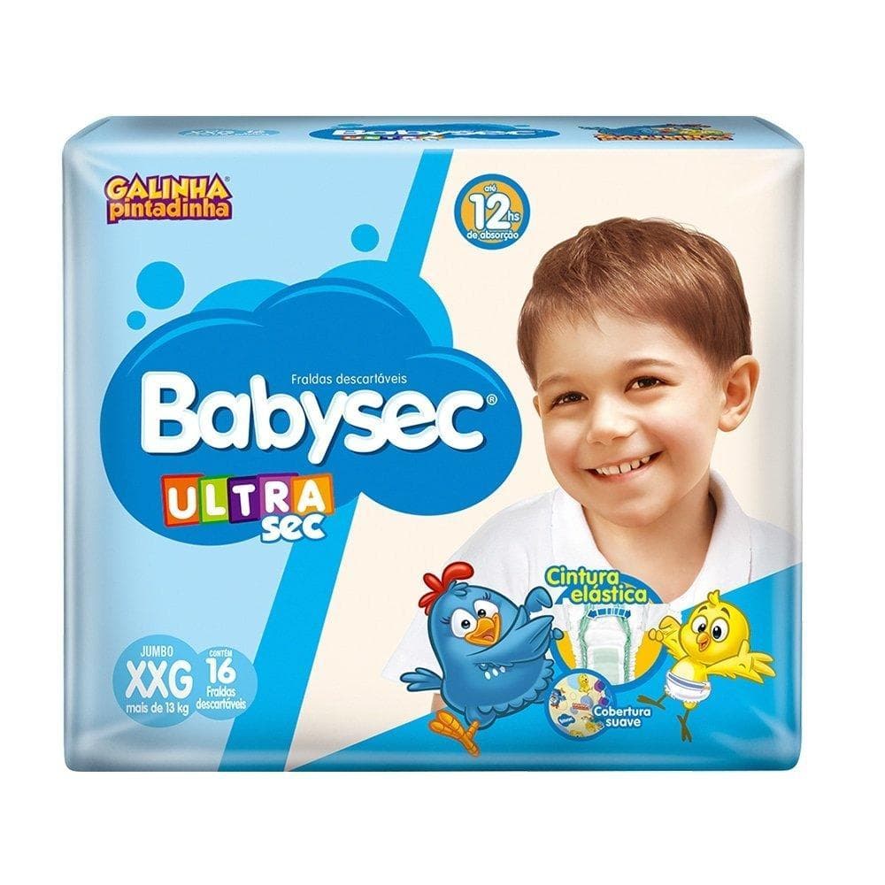 Fralda Descartável Babysec Ultra Sec Galinha Pintadinha Jumbo Tamanho XXG - 8 Pacotes com 16 Fraldas - Total 128 Tiras
