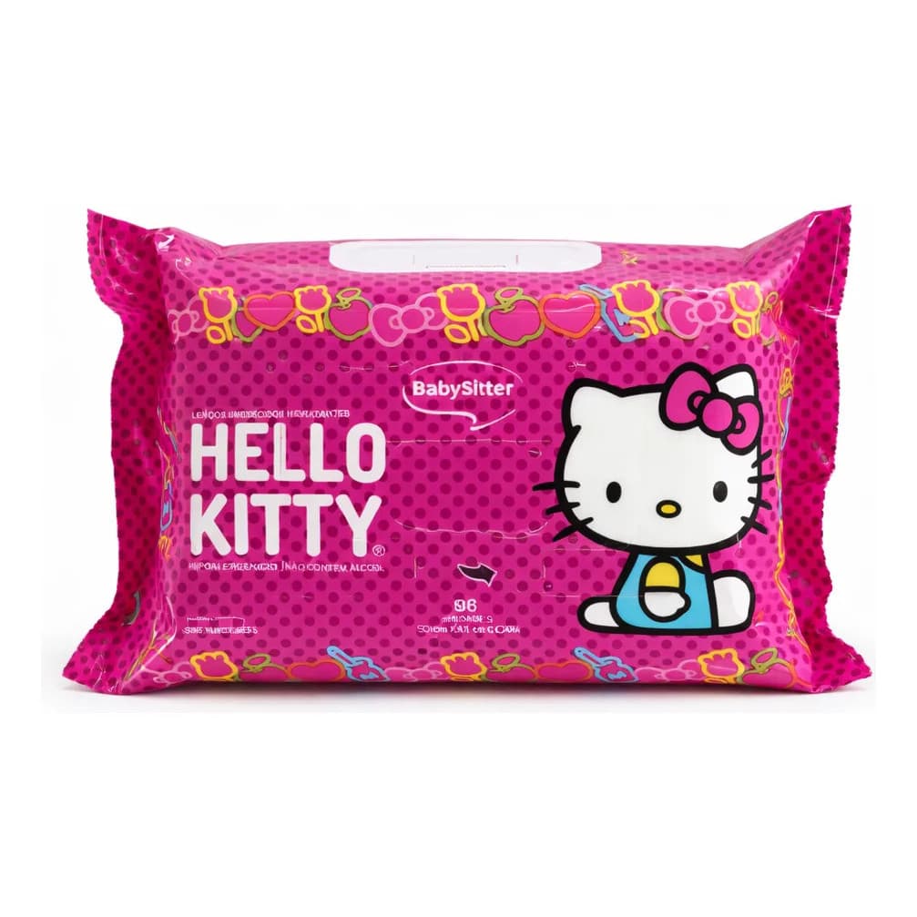Toalha Lenço Umedecido Hello Kitty 96 Unidades Infantil Bebê Original Prático Econômico