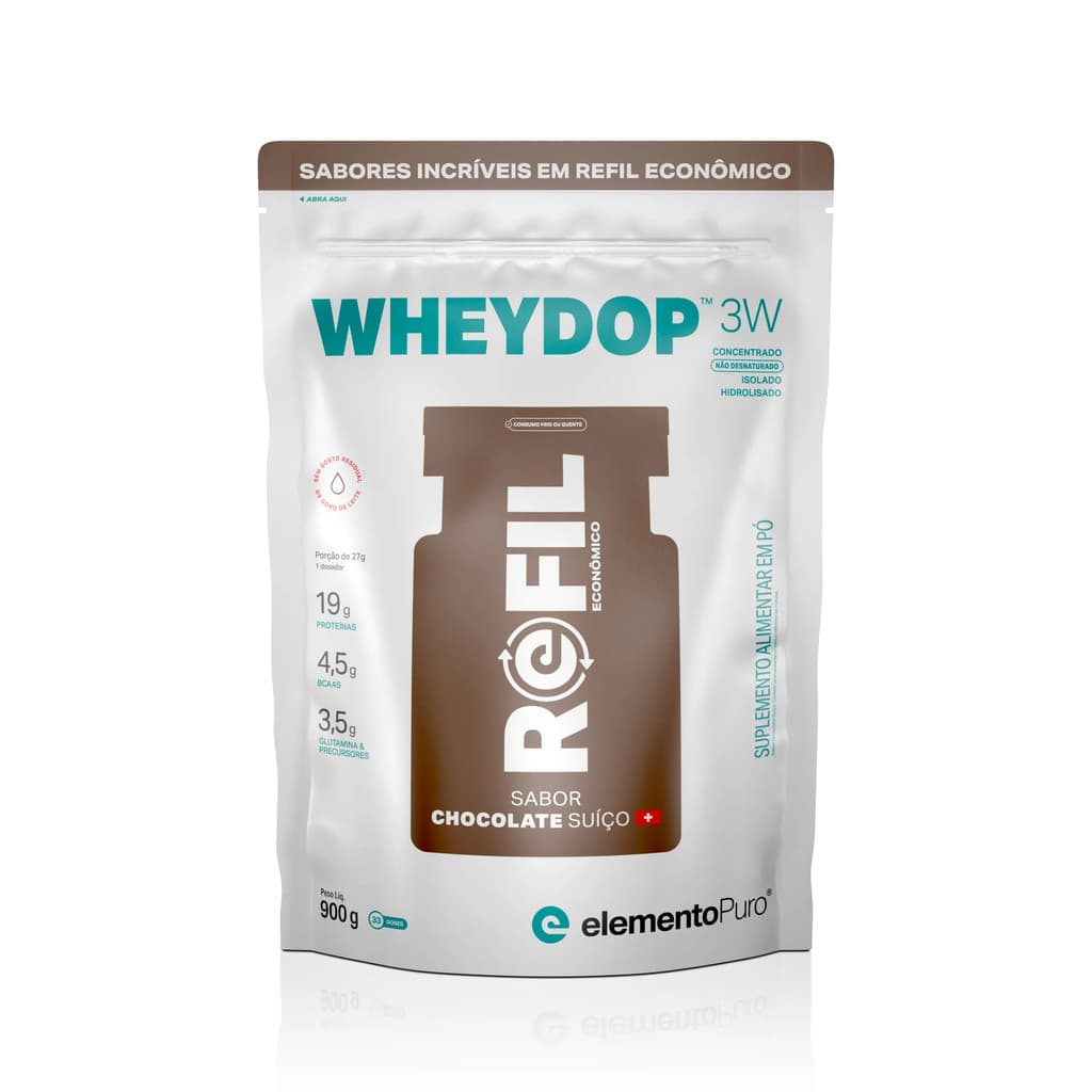 REFIL Whey Protein Wheydop 3W Chocolate Suiço 900g