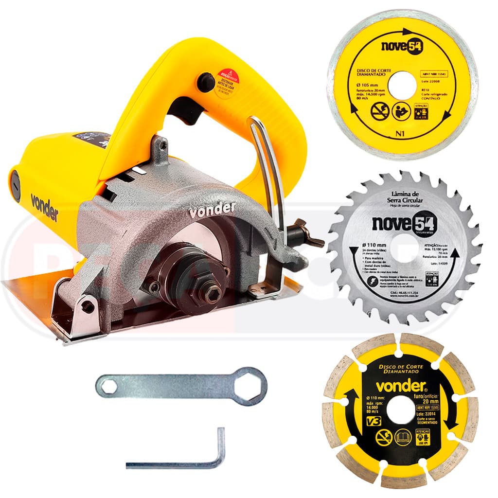 Kit Serra Mármore Vonder Smv1300s Tipo Makita + 3 Discos de Corte