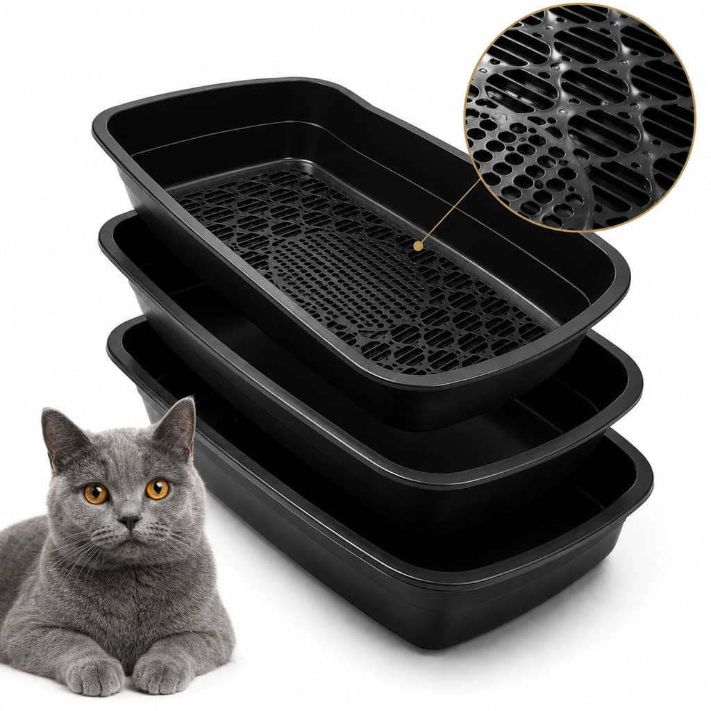 Caixa de Areia Gato Sanitária Bandeja Higiênica 3 em 1 com Peneira Para Gatos