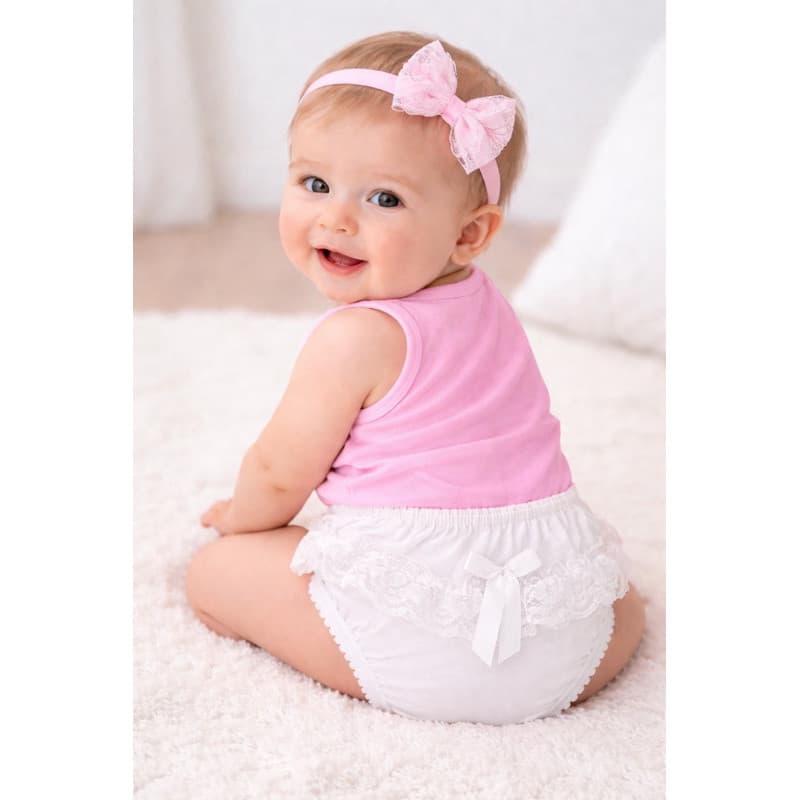 Calcinha infantil Tapa Fralda Bebê com Renda e Fita de cetim bebê luxo 100% algodão