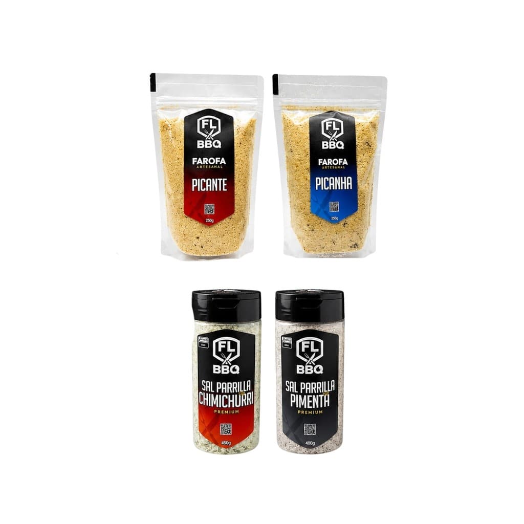 KIT FAROFA E SAIS FLBBQ - PIMENTA, CHIMICHURRI, PICANHA E PICANTE