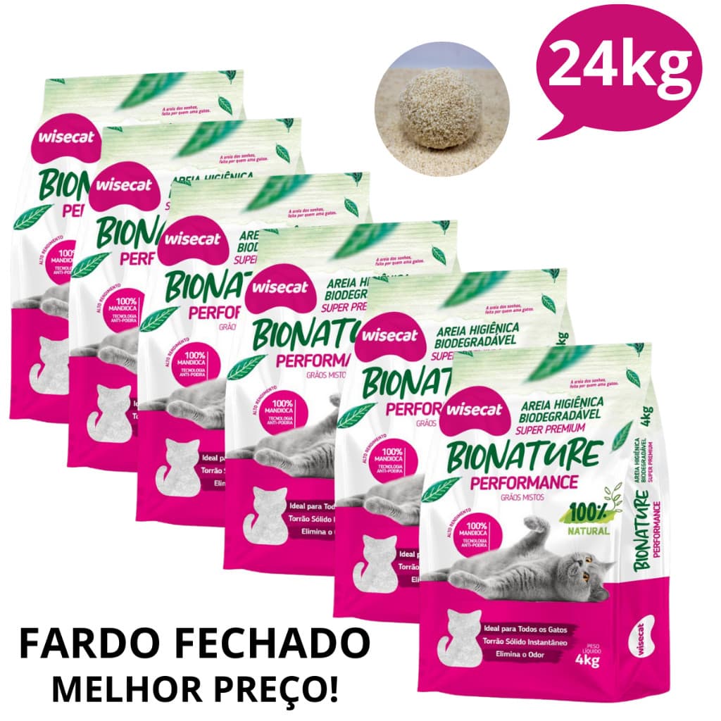 Kit 6 Areia Sanitária De Mandioca 4kg Grãos Mistos Para Gatos Biodegradável Wisecat FARDO .2.4.k.g.