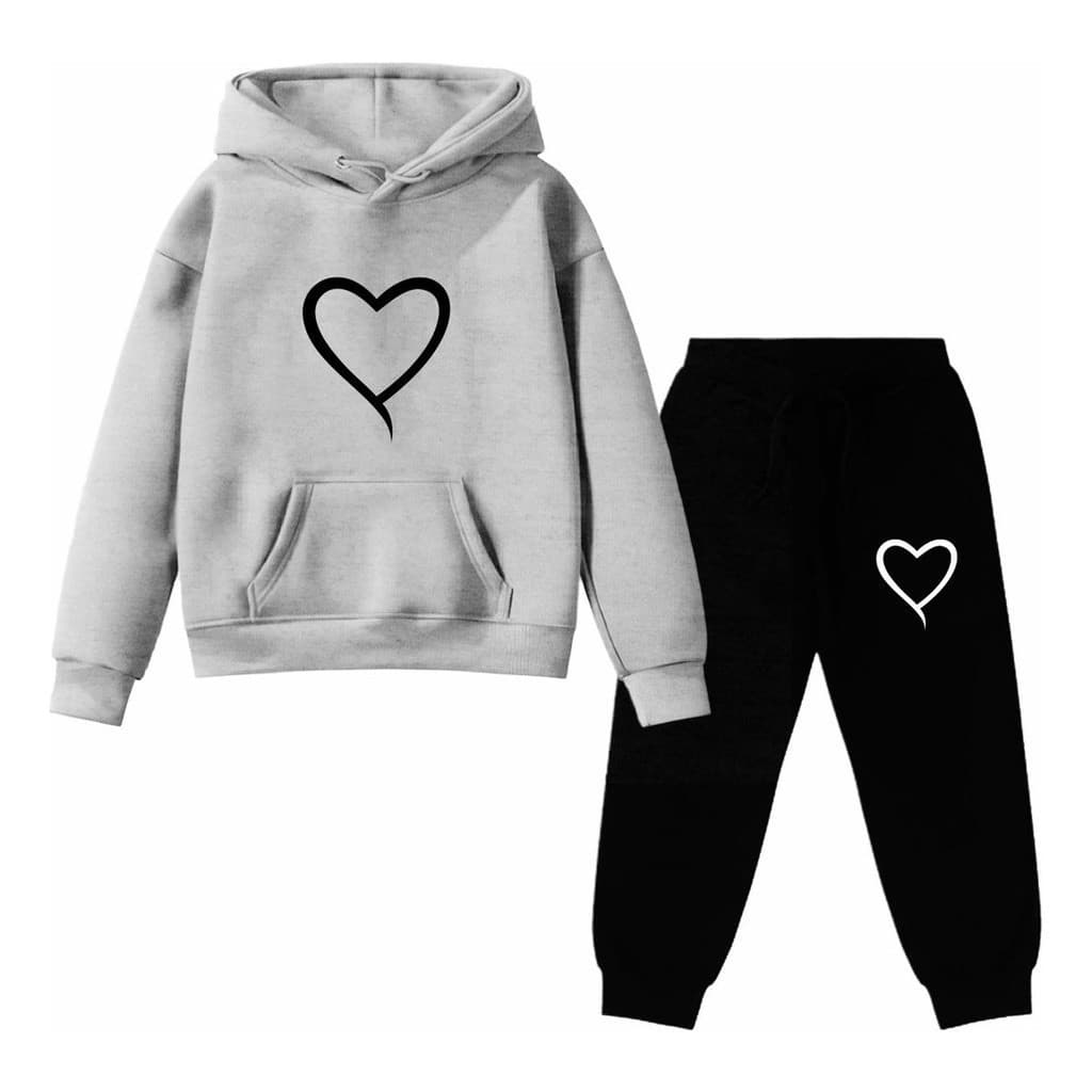 Kit Conjunto Blusa Moletom Canguru Calça Moletom Infantil Coração Contorno Qualidade Premium Confortável