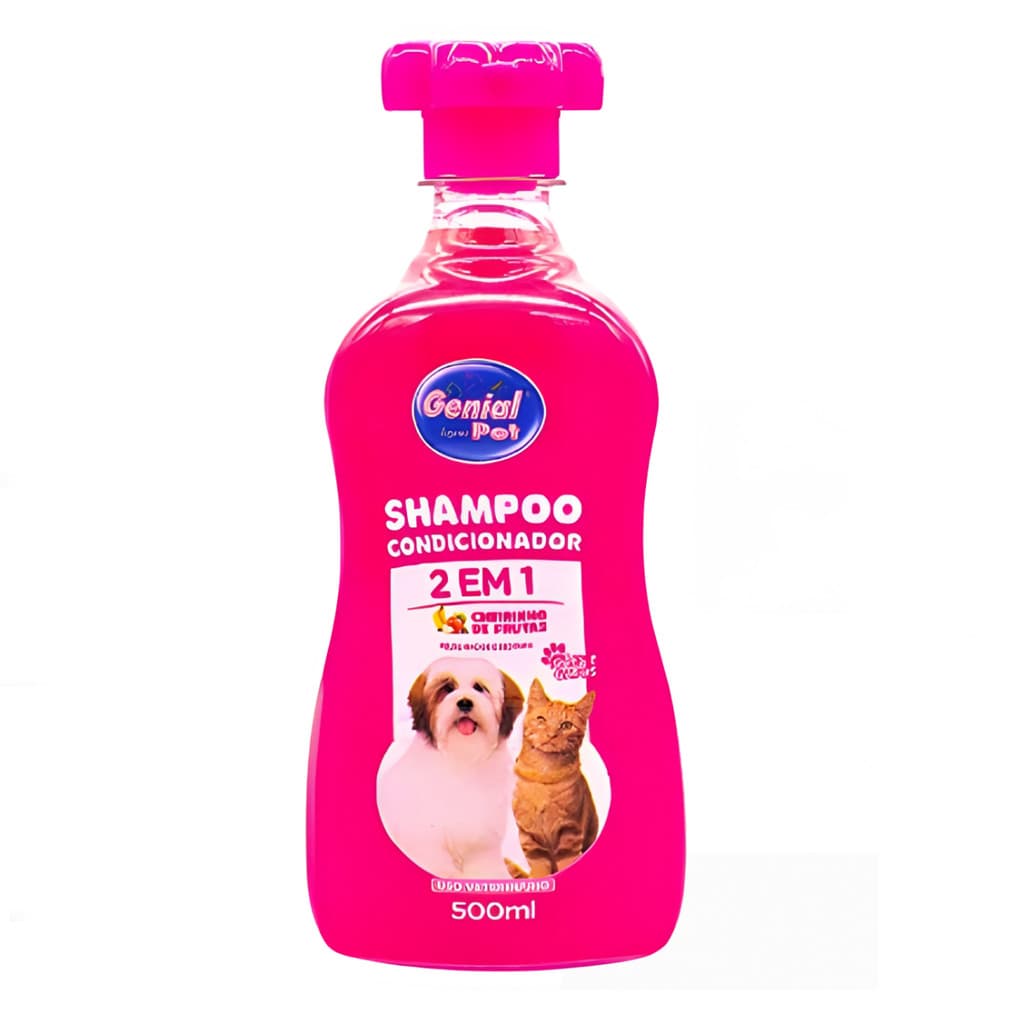 Shampoo Condicionador 2 em 1 Genial Pet 500ml para Cães e Gatos  Cheirinho de Frutas